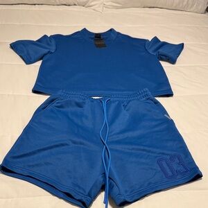 Blue Athletic Set with Shorts and Top